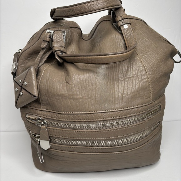 ALLIBELLE TAN LEATHER ROOMY DOUBLE HANDLE SPACIOUS CARRY ALL BAG PURSE - Picture 10 of 13